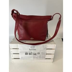 COACH 35775, LARGE RED PEBBLED LEATHER CROSSBODY BAG